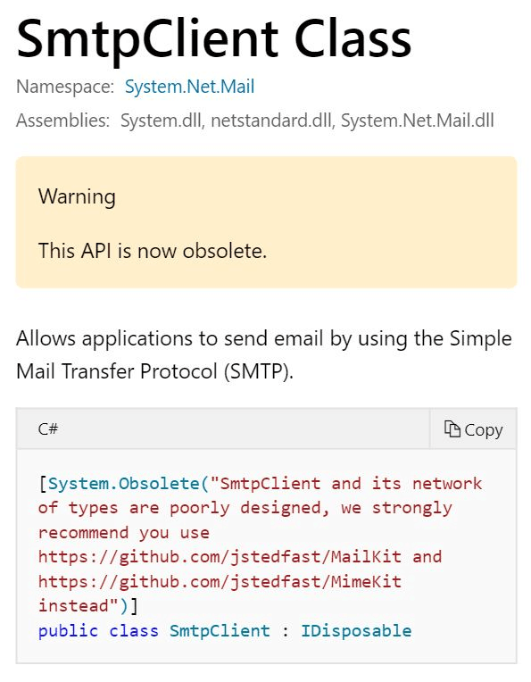 SmtpClient is abandoned